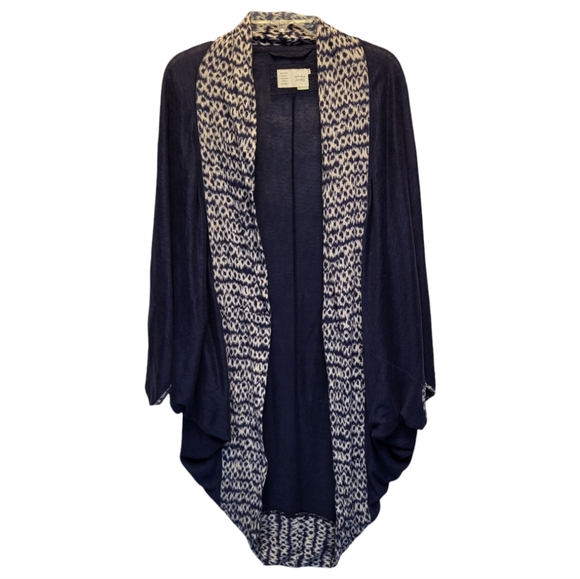 Saturday Sunday Blue & Cream Linen Cardigan Duster with Shawl Collar- Size XS/S - Picture 2 of 6